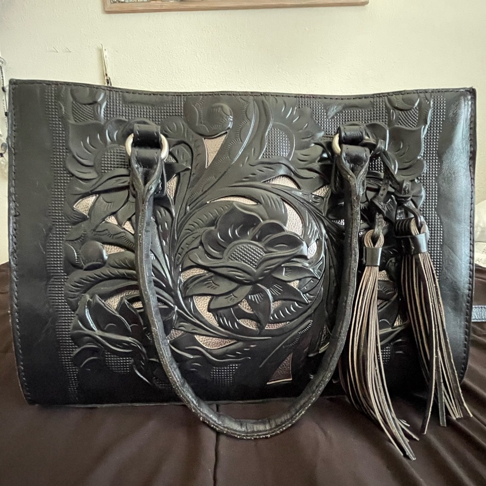Patricia Nash Leather Primrose Satchel - Smoke/Smoke Cutout